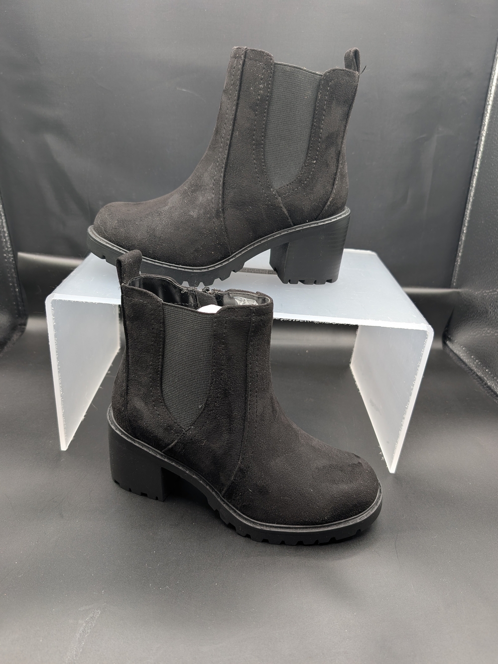 Soda Black Suede Chelsea Block-Heel Ankle Boots